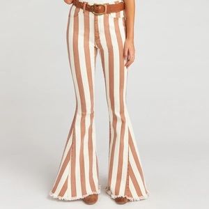 Show Me Your MuMu Brown and Cream Striped Flare Jeans
